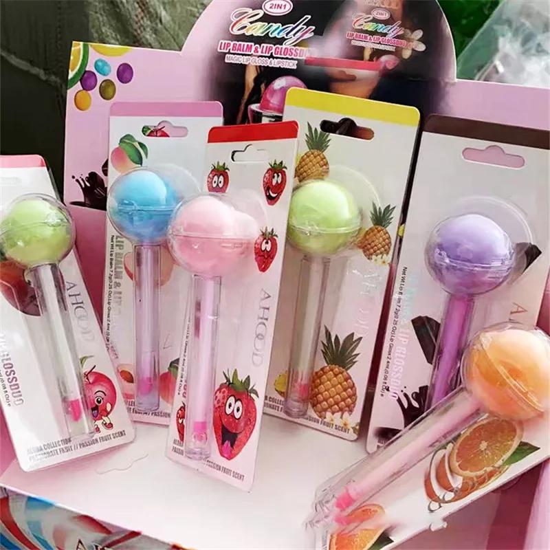 Buy 2 in 1 Cute Lollipop Lip Balm Lip gloss Moisturizer Candy Magic Lip