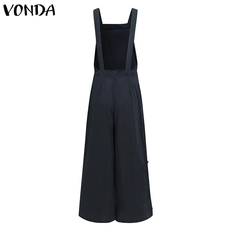 Buy VONDA Women Jumpsuit Elegant Square Collar Cotton Long Jumpsuits