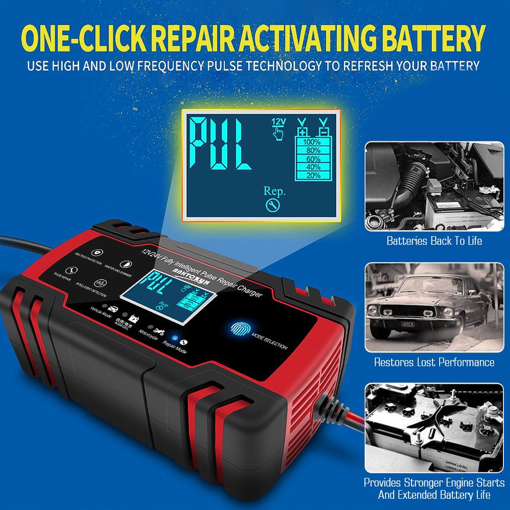 Buy Automobile Battery Charger 12V/24V 8A LCD Battery Charger Car
