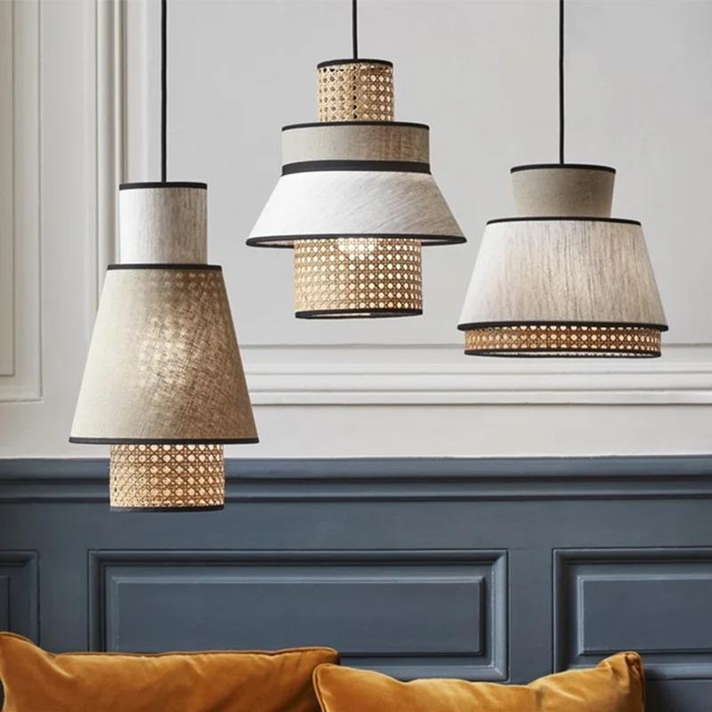 Cheap Retro creative bedroom pendant light fabric bamboo woven dining