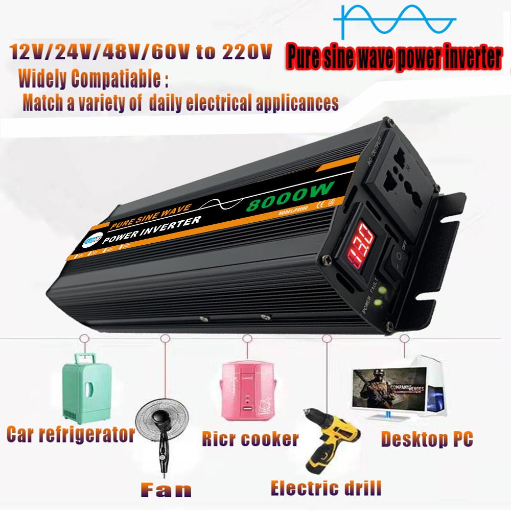 Buy 8000W Wave Power Inverter12/24/48/60V To 220V Pure Sine Wave Power