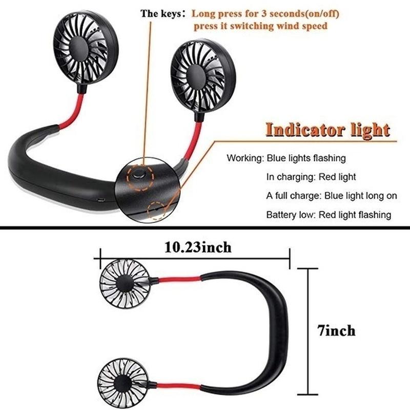 Buy Neckband with USB Rechargeable Fan Hand Free Mini Neck Double Fans