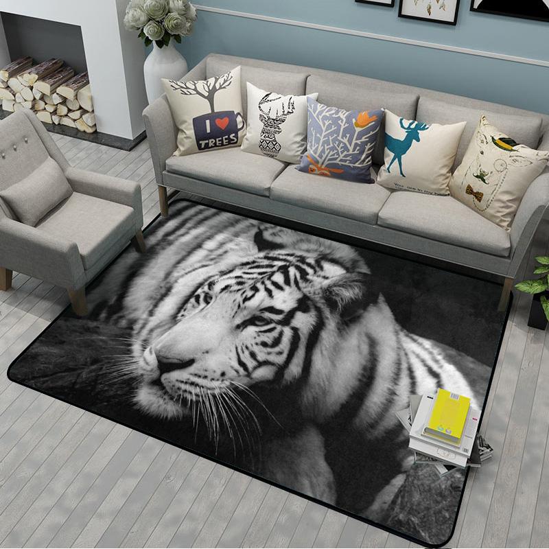 Cheap Animal Tiger Area Rug Mysterious Tiger in Black and White non