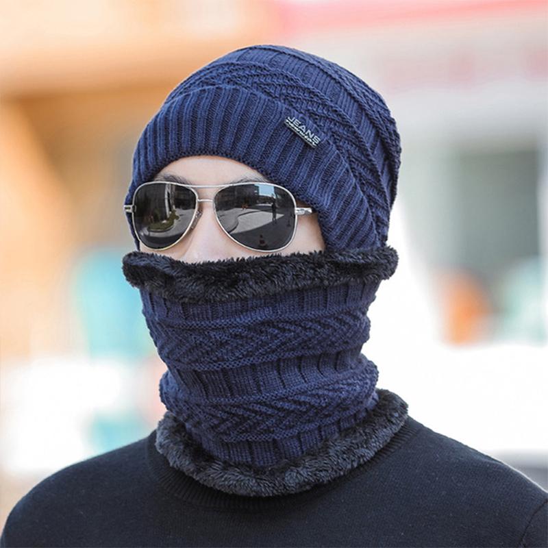 Buy Winter Beanie Hat Knitted Hat Women Thick Wool Neck Scarf Cap