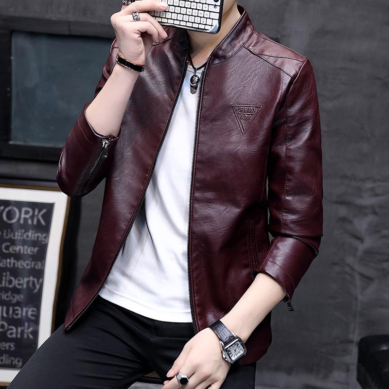 Buy Men 'S Pu Leather Jacket Stand Up Collar Jacket Men at affordable