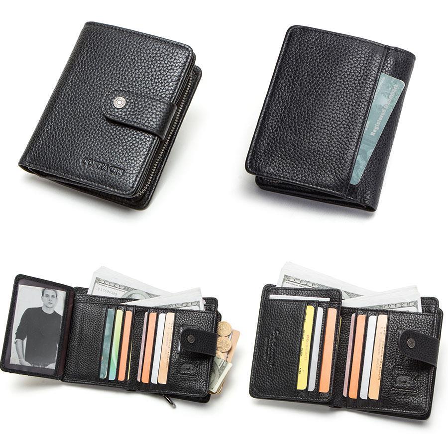 Herren echtes Leder Brieftasche mit Münze Tasche männlichen Knopf Karte