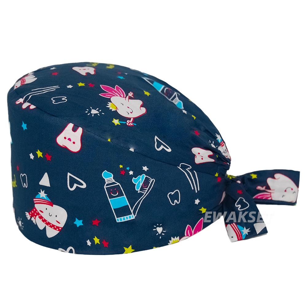 Buy Tooth Print Surgical Caps Woman Pet Clinic Medical Scrubs Cap