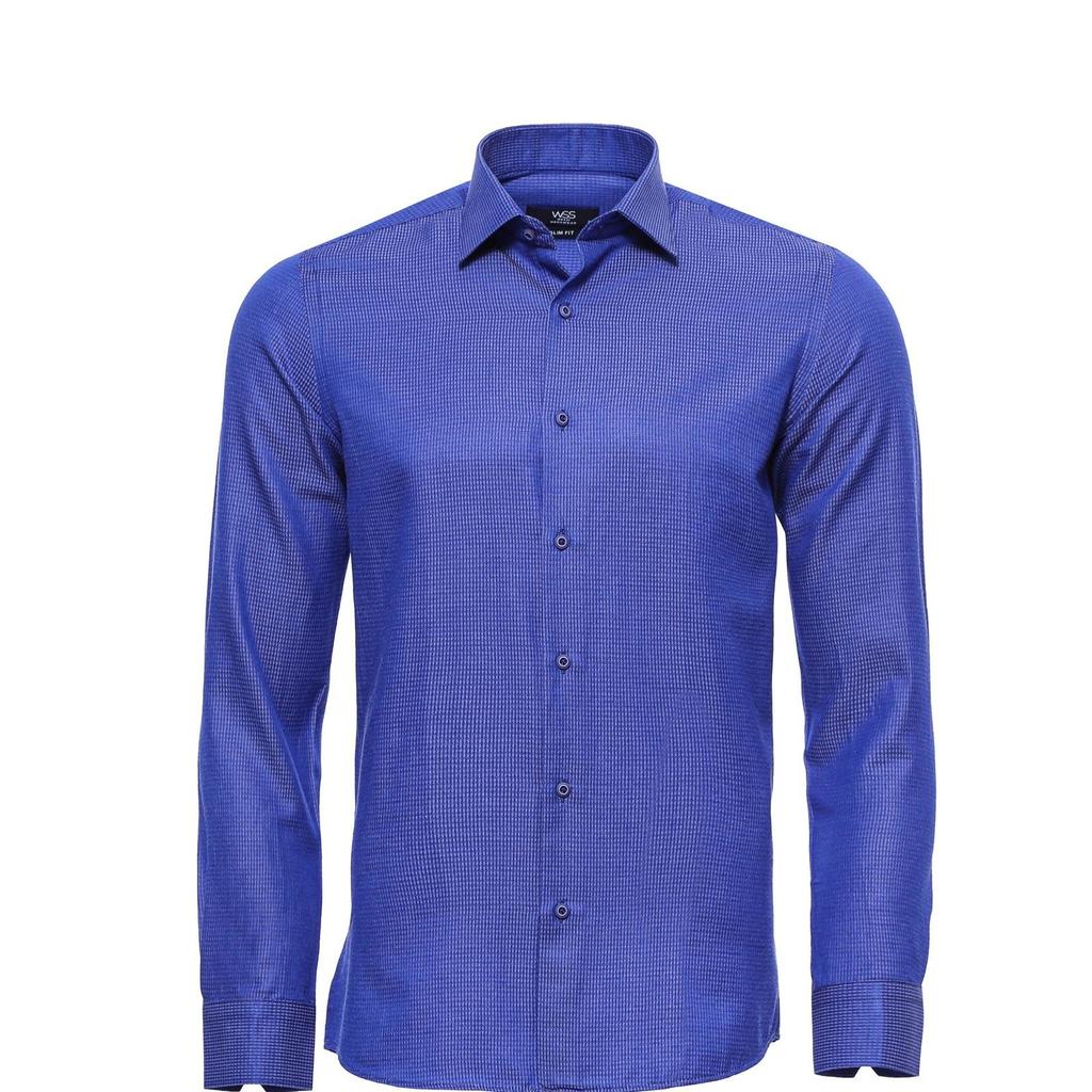 Cheap Bird's Eye Patterned Blue Men's Shirt Joom