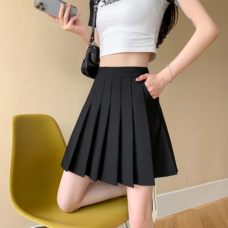 Buy Women's Summer Skirt with Pockets Pleated Skirt High Waist Slim