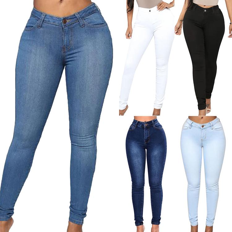 Buy High Waist Slim Fit Ladies Jeans Pure Color Casual Denim Long Pants Oversized Skinny Legging