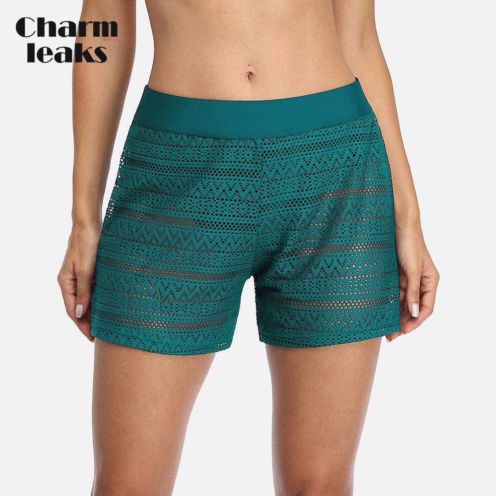 Koop Charmleaks Womens Swim Shorts High Waist Hollow Out Swimsuits