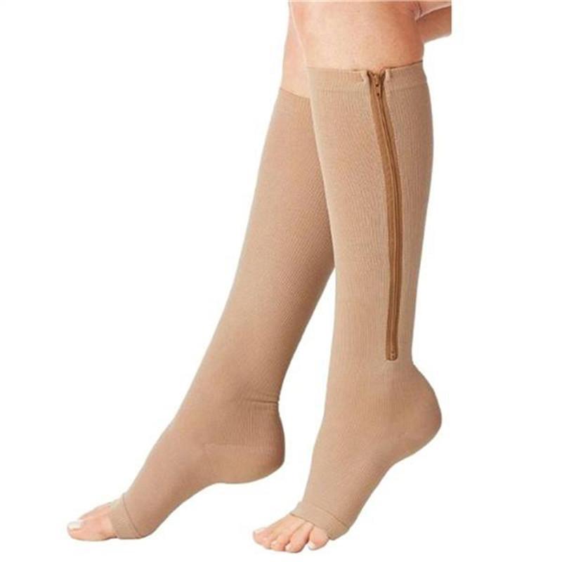 Leg Compression Stockings with Zip Preventing Varicose Veins Stretch