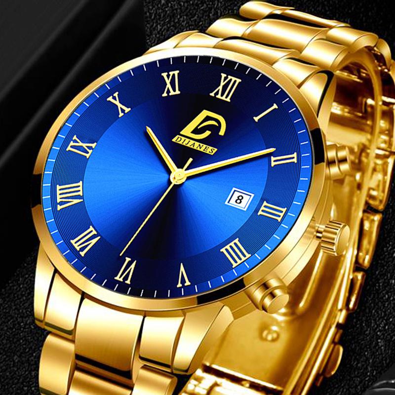 Buy Fashion Mens Gold Stainless Steel Watches Men Business Casual Watch