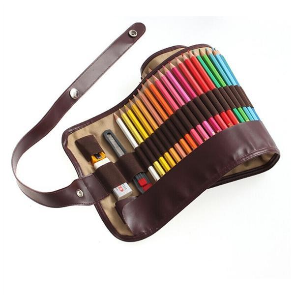 Buy Canvas Art Painting Brush Rollup Case Bag Holder (Beige+Brown) at