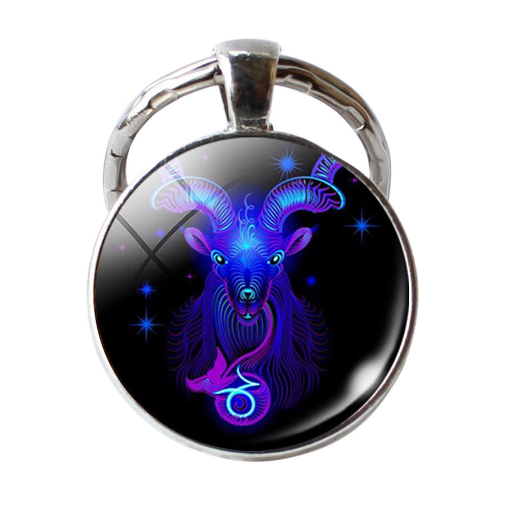 Cheap Keychain 12 Constellation Zodiac Sign Pendant Double Face Keyring