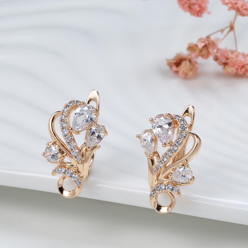 Buy Kinel Shiny Natural Zircon Crystal Flower Drop Earrings Rose Gold