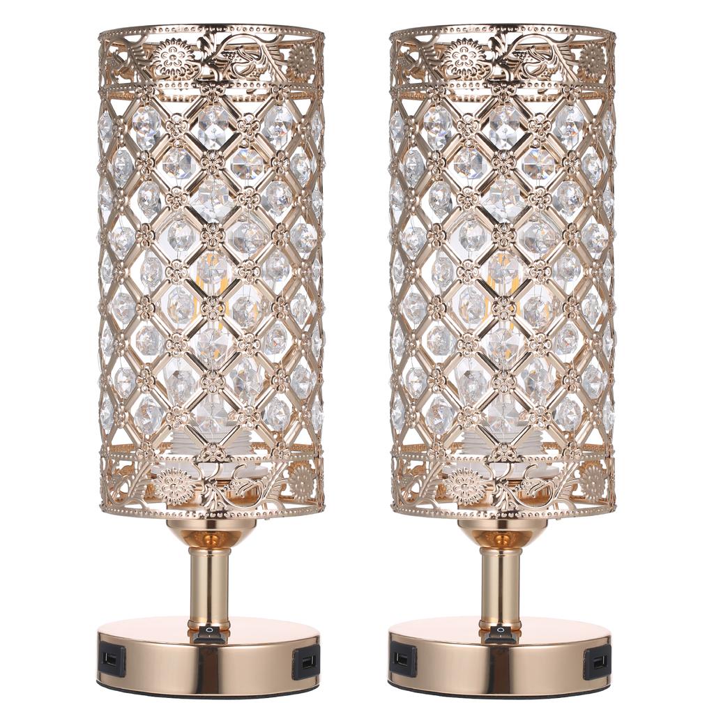 Buy Crystal Bedside Table Lamp Decorative Desk Light With Dual Usb