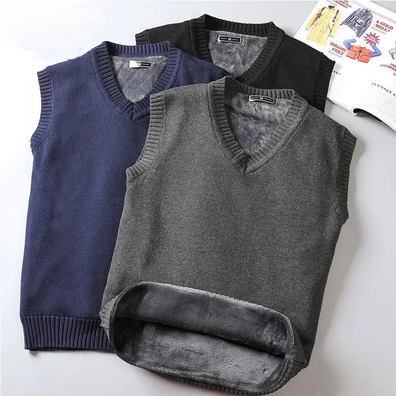 Cheap Mens Winter Clothing Thick Plus Velvet Sweater Cotton Sleeveless Business Knitting Thick