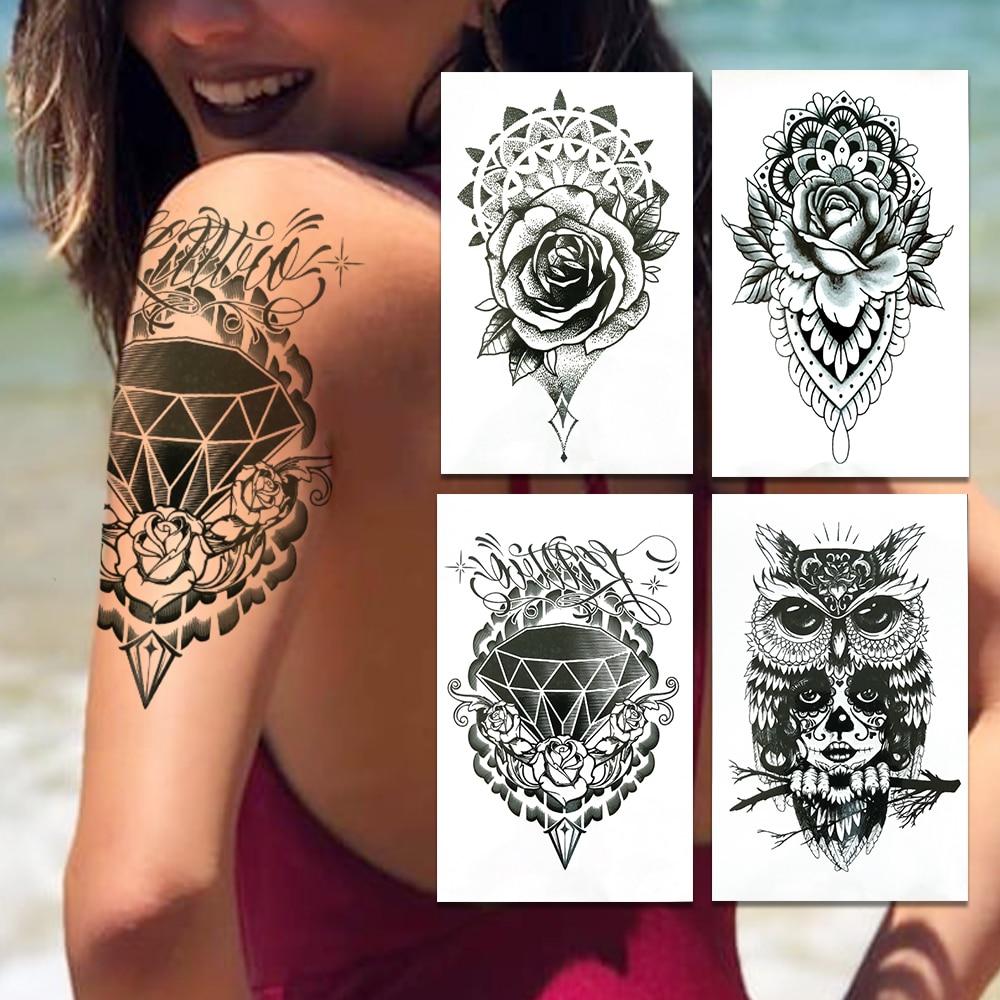 Buy Geometric Pendants Temporary Tattoos For Women Black Diamond Fake Tattoo Owl Death Skull Rose Henna Flowers Tatoo Body Arm Laces At Affordable Prices — Free Shipping, Real Reviews With Photos — Joom 1000_x_1000_jpg