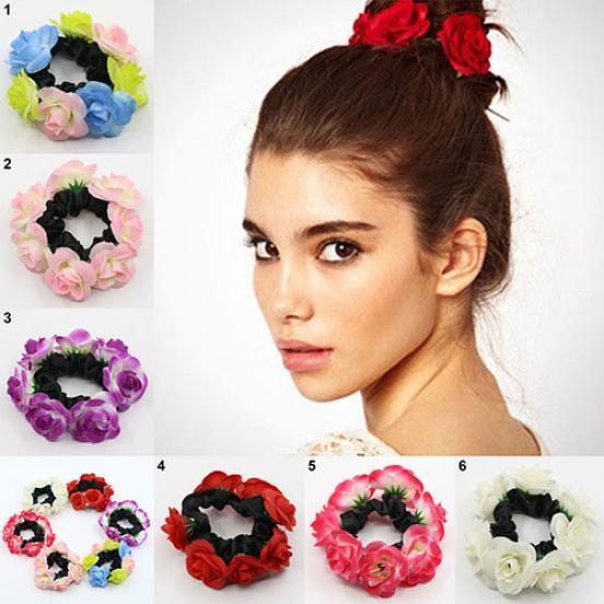 Buy Women's Fashion Luxury Floral Flower Bun Hairband Garland Bridal Scrunchie Band at