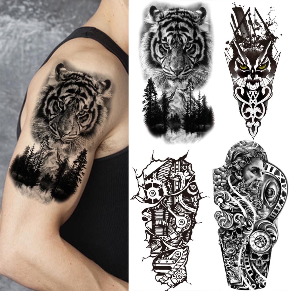 Compre Tiger Forest Mountain Half Sleeve Tattoo Sticker For Men Women Adult Mechanical Arm God Temporary Tattoos Body Art Tatoo Forearm Barato — Frete Grátis, Avaliações Reais Com Fotos — Joom 1024_x_1024_jpg