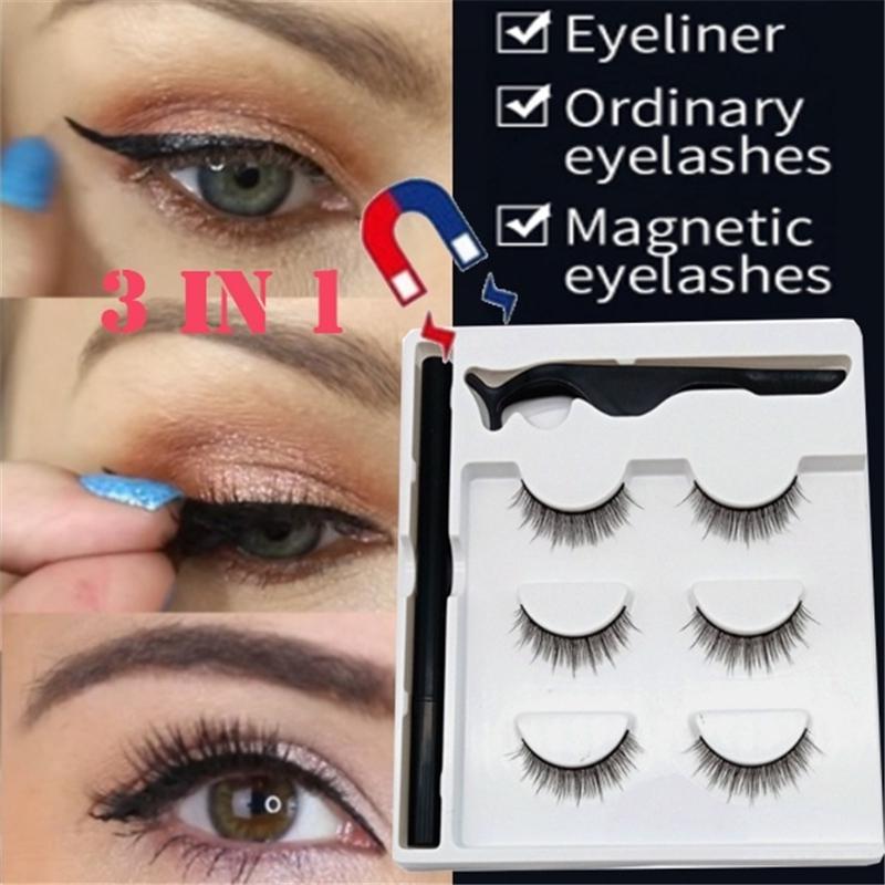 Buy 1 Set Eyelashes 3Pairs Eyeliner Eyelash Curler Set Natural