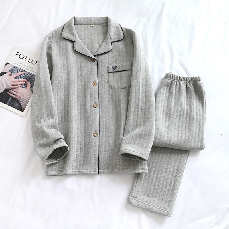 Buy Men's pajamas set autumn and winter longsleeved knitted cotton