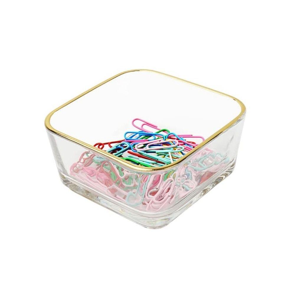 Durable Clear Paper Clip Holder Elegant Glass Paper Clip Storage Box