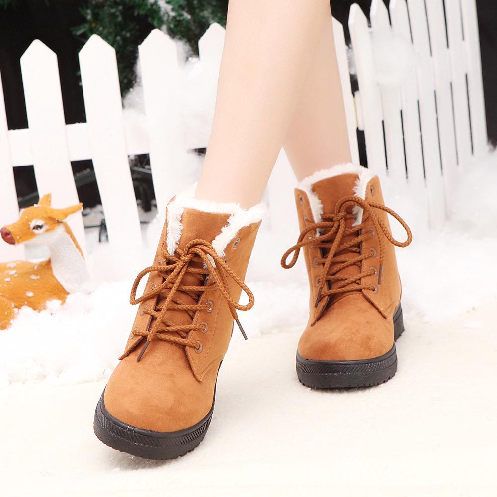 Buy Women Casual Winter Warm Round Toe Fur Lined Outdoor NonSlip Ankle