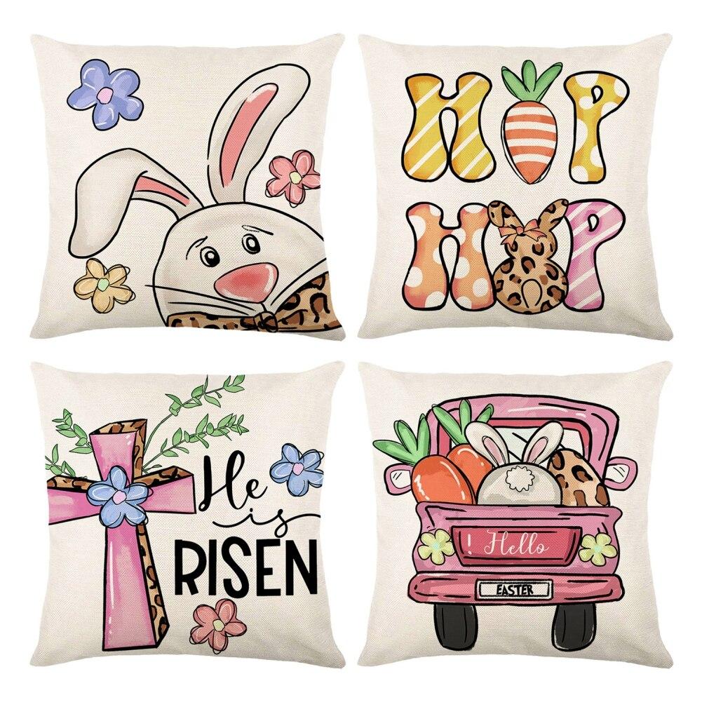 Köp 45cm*45cm Spring Easter Cushion Cover Flowers Bunny Eggs Printed