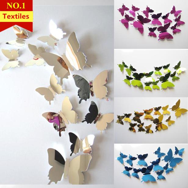 Buy 3D Wall Stickers Decal Butterflies Mirror Wall Art Home Decors at