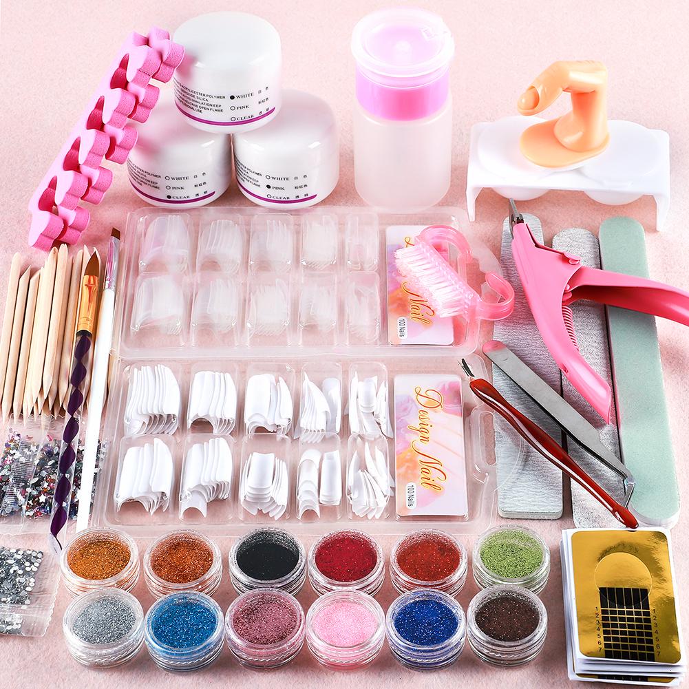 Acryl Nail Art Maniküre Kit 12 Farbe Nagel Glitter Pulver Dekoration