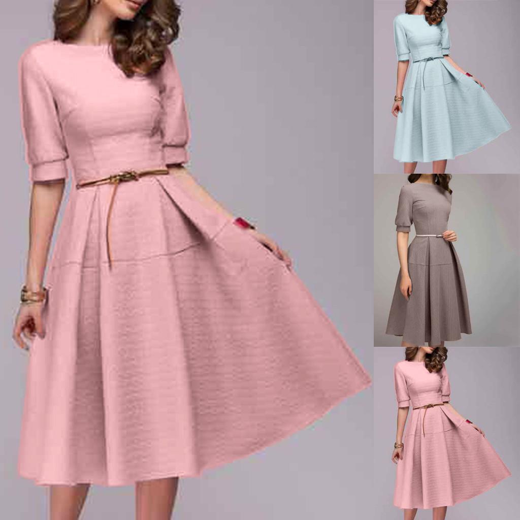 Buy [MF] Women Ladies Half Sleeve Casual Vintage Work Office A Line