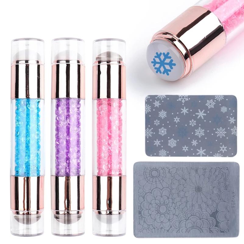 Buy Double Sided Nail Stamper Stamping Plate Set Jelly Silicone Stamper