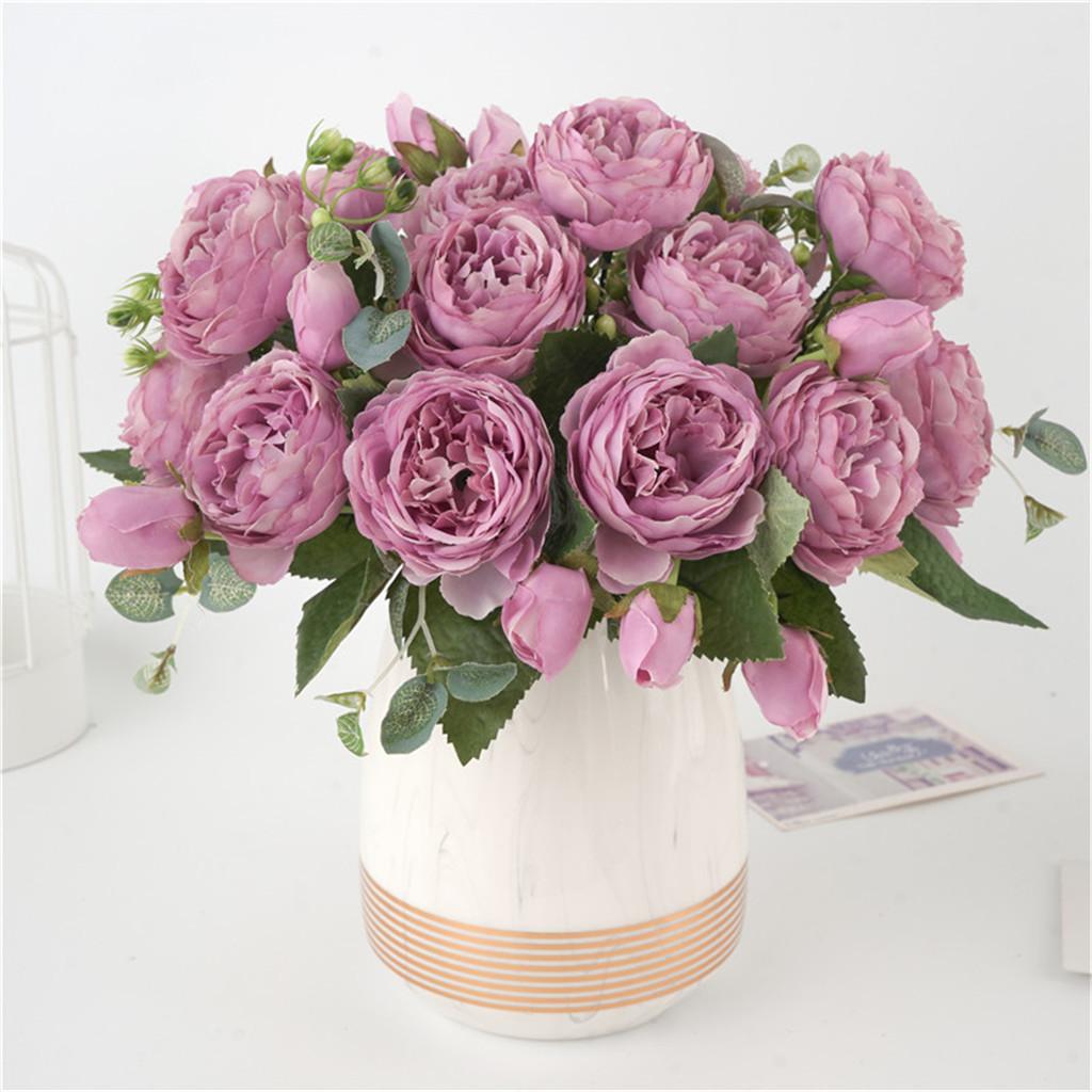 Cheap 9 Heads Simulated Silk Peony Artificial Flowers Bouquet Home