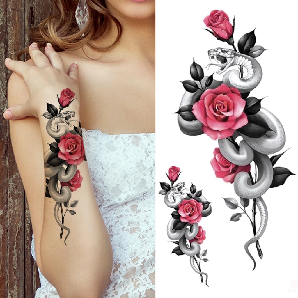 Buy Diy Mamba Snake Rose Flower Temporary Tattoo For Women Men Peony Lion Fake Tattoo Sticker Front Arm Half Sleeve Waterproof Tatoo At Affordable Prices — Free Shipping, Real Reviews With Photos — 1024_x_1024_jpg