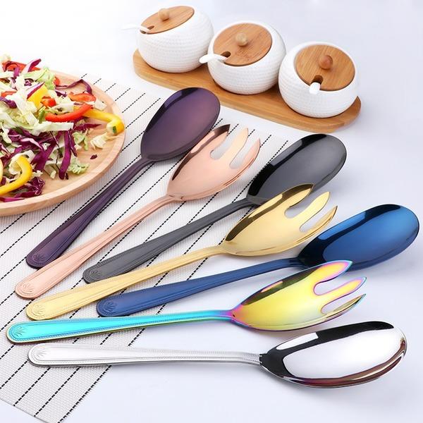 Buy Big Salad Spoon Fork Set Stainless Steel Kitchen Food Server Pasta