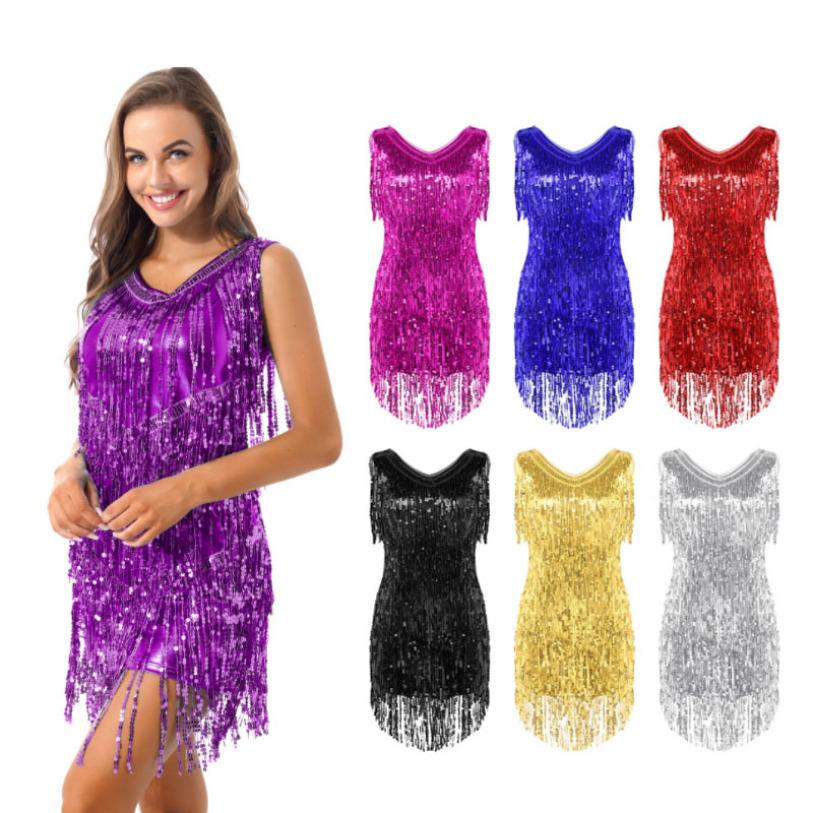 Buy Women's 1920s Inspired Tassels Sequin Fringe Flapper Dress Party