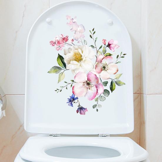 Toilet Lid Sticker Strong Stickiness PVC Waterproof Easypeel Flower