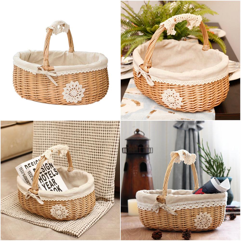 Buy Wicker Rattan Storage Basket Box Picnic Basket Fruit Flower Baskets