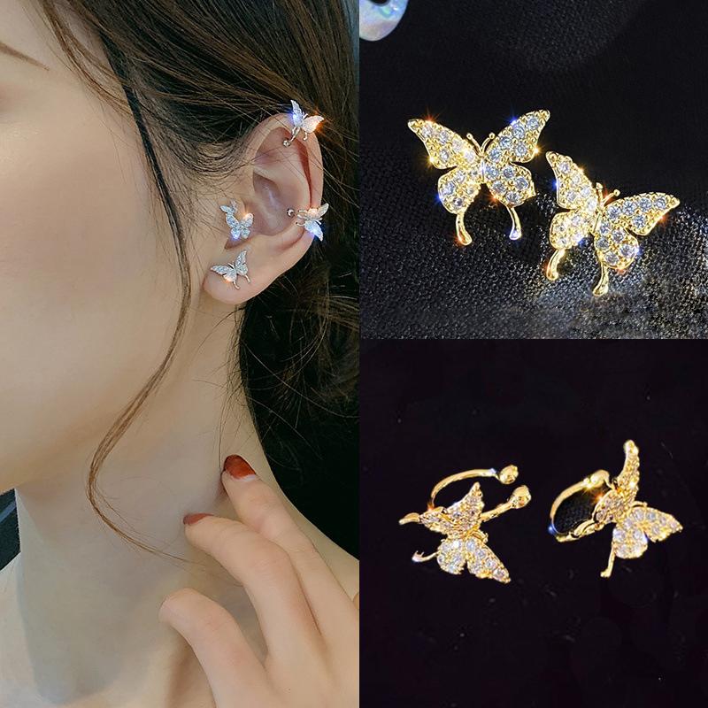 Buy 2Pcs Silver Plated Metal Butterfly Ear Clips Without Piercing for Women Sparkling Zircon Ear