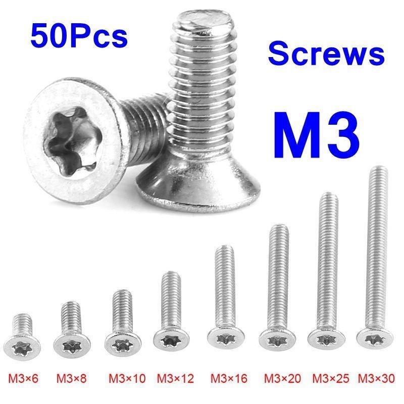 Thread Dia. 3mm M3 Torx Flat Head Machine Screws Assortment Kit,Pack of