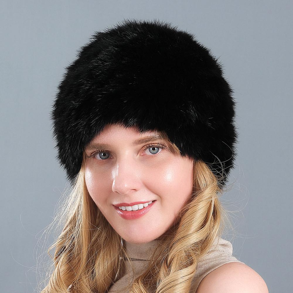 Buy Handknitted Real Rabbit Fur Hat Women's Coldproof Warm Ear