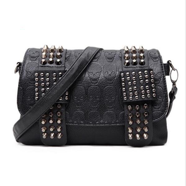 Buy Yogodlns Women Leather Messenger Bags Cool Skull Rivets handbags at