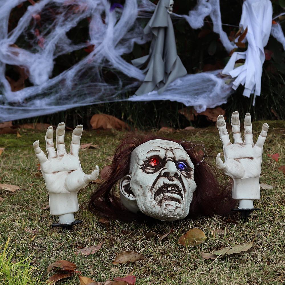 Halloween Garden Decoration Holding Head Screaming Skull Head Horror