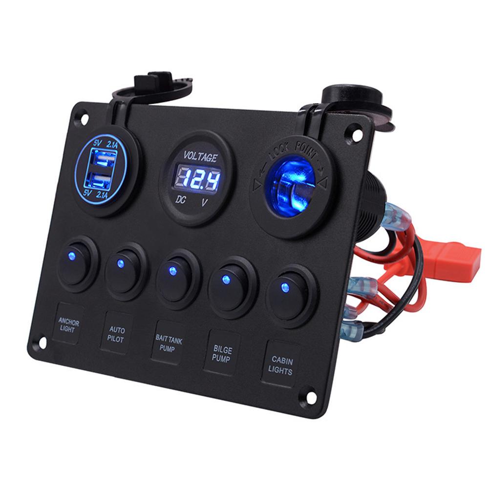 5 gang Schalter Control Panel 12V / 24V mit 2 USBLadegerät LEDDigitalanzeige günstig im