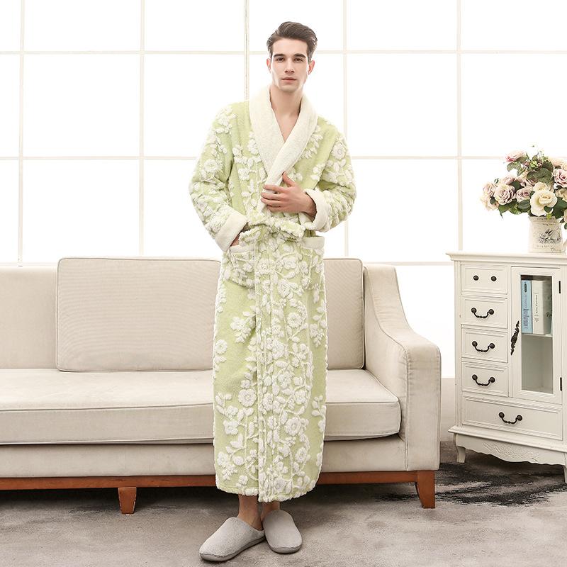 Buy Couple Flannel Solid Color Warm Bathrobes Soft Velvet Long Pajamas