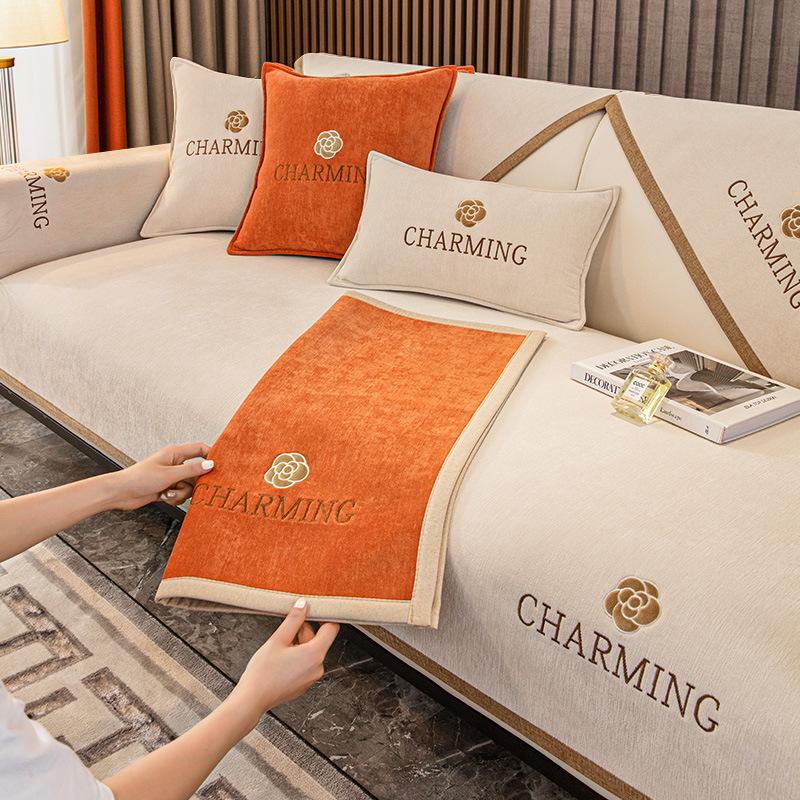 Köp New Fashion Luxury Solid Color Chenille Sofa Towel Universal Anti Slip Sofa Covers for