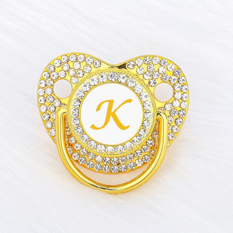 Cheap Gold Zircon Newborn Pacifier with Lid Name Initials Personalized