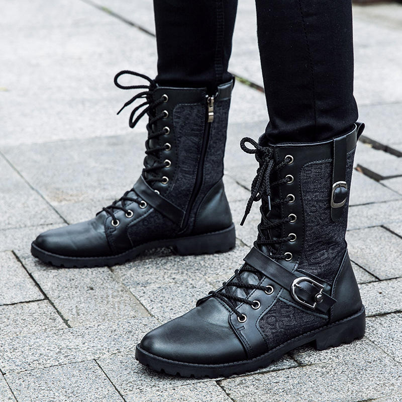 Buy High Quality Male Fashion Retro Punk Combat Boots Men's Midcalf